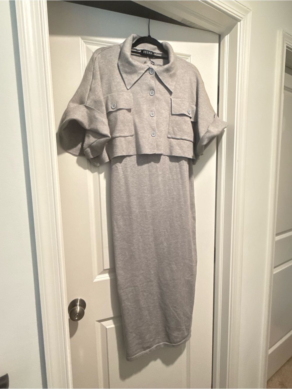 Gray Midi Skirt with Cropped Shirt